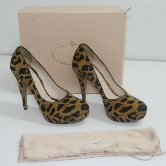 Prada Leopard Print Calf Hair Brown/Black Calzature Donna St.Ghepardo Chic US 9. - Picture 10 of 14